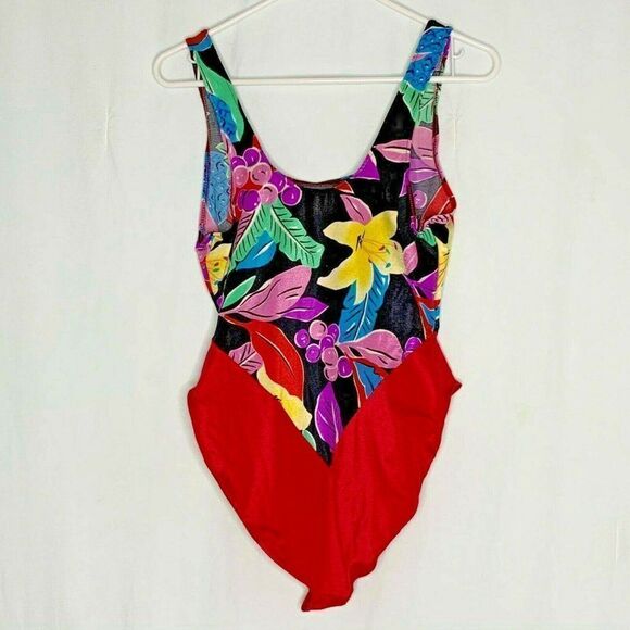 Vintage 80s Nicole Wise One Piece Swimsuit L Red - Picture 4 of 8